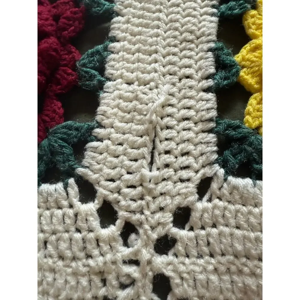 Vintage Granny 3D Rose Square Crochet Afghan Blanket Multi Color Handmade Flower